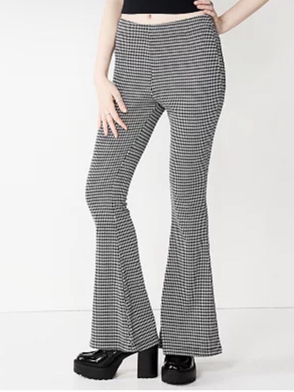 SO Black & White Houndstooth Flare Pants